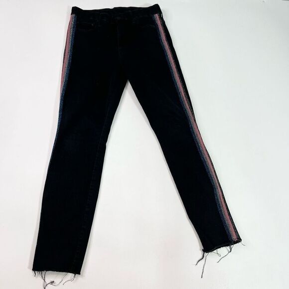Mother Looker Ankle Fray Guilty Glitter Racer Jeans Womens 29 Black Frayed Hem - Picture 1 of 14